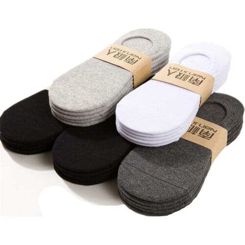 5 Pairs Non Slip Socks Men Summer Invisible Man Socks Cotton High Quality Low Cut Business Socks Classic Black White Grey