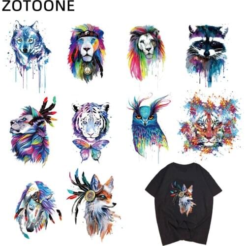 ZOTOONE Animal Tiger Lion Dog Iron on Transfers Patches Clothing Applications DIY T-shirt Vinyl Heat Press Appliques Stickers E