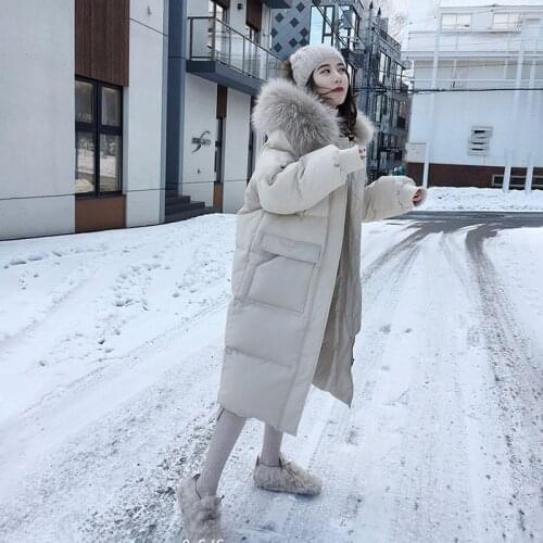 Winter Long Hooded Down Parka Women big Fur Collar Cotton Padded Jacket Solid Long Sleeve Coat Ladies Warm Outwear 2021 Fashion