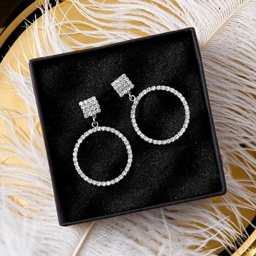 2021 Sale New Europe delicate geometric shape big circle earrings Crystal from Swarovskis 925 silver needle Fit Women and female