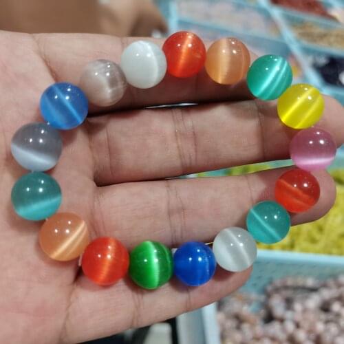 Mixed Colors Cats Eye opal Natural Stone 8/10/12MM Spacer glass Loose beads for Jewelry making DIY bracelets Findings