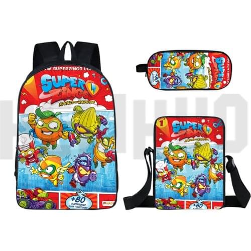 3D Print Anime Superzings Backpack Travel Bagpack Super Zings Series 4/5/6 School Bag 16 Inch 3 Pcs Set Pencil Case Shoulderbag