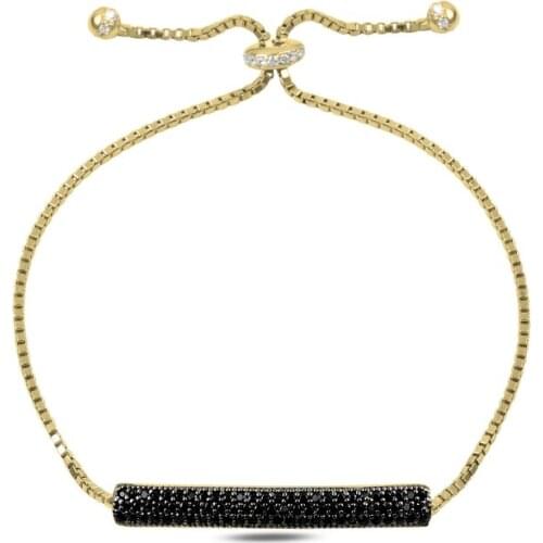 Silverlina Silver 3 Row Black Zircon Stone Plate Lift Bracelet