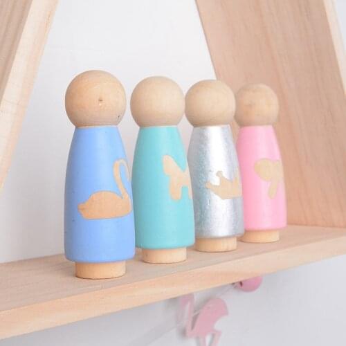 Nordic Kids Toy Figurines Wood Doll Natural Wood Ornaments Decoration For Nursery Childrens Room Decorative Photography Prop