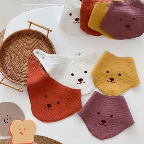 Baby Feeding Drool Bib Cartoons Solid Color Snap Button Saliva Towel Soft Cotton Triangle Scarf Burp Cloth for Newborn Gift