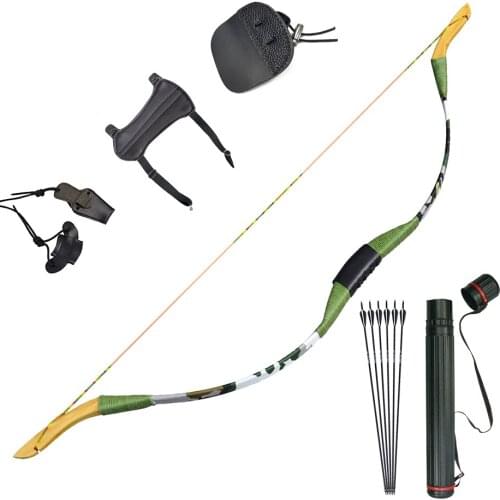 Traditional Recurve Wooden Long Bow Set For Youth Children Outdoor Hunting Shooting Target Practice Longbow Kit Kids Toy