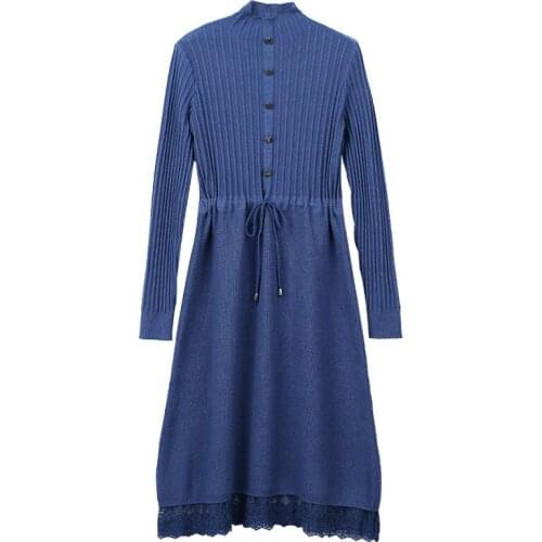 Vestido longo feminino pulover de malha blusas pulover de malha quente para outono e inverno