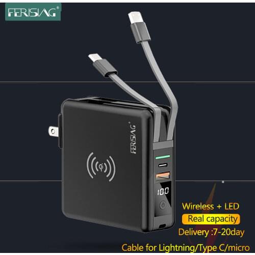 FERISING 15W Wireless Power bank + PD Fast Quick Charger Type-C USB C QC3.0 Powerbank for iPhone 12 mini Pro Xiaomi Mi Charging