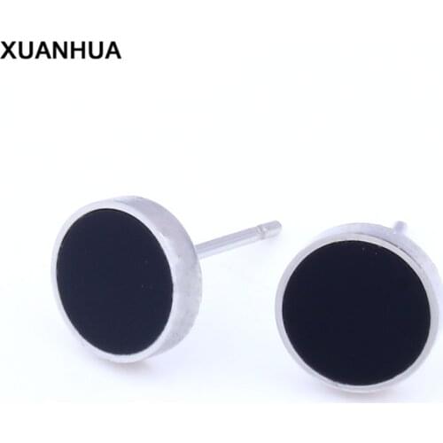 XUANHUA Wholesale Stainless Steel Black Stud Earrings Brincos Men Korean Earrings Female Earings Fashion Jewelry Earrings 2019