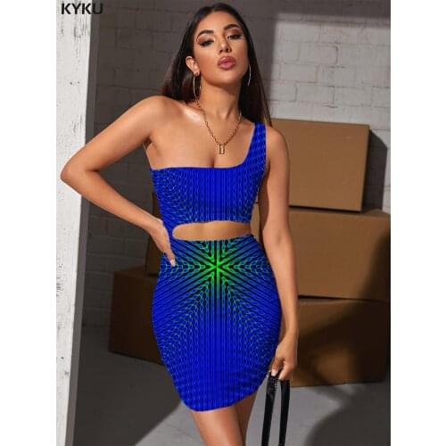 KYKU Dizziness Dresses Women Colorful Hollow out Dresses Psychedelic 3d Print Abstract Pleating Womens Clothing Plus Size