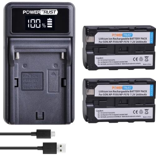 2Pcs 2600mAh NP-F550 NP-F330 NP-F530 NP-F570 Battery + New LED USB Charger for Sony CCD-SC55 CCD-TRV81 MVC-FD81