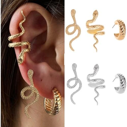 3pcs Snake Ear Bone Clip On Earrings Fake Cartilage Earring Sets Chic Punk No Pierced Animal Jewelry Gold Earcuff for Men Women