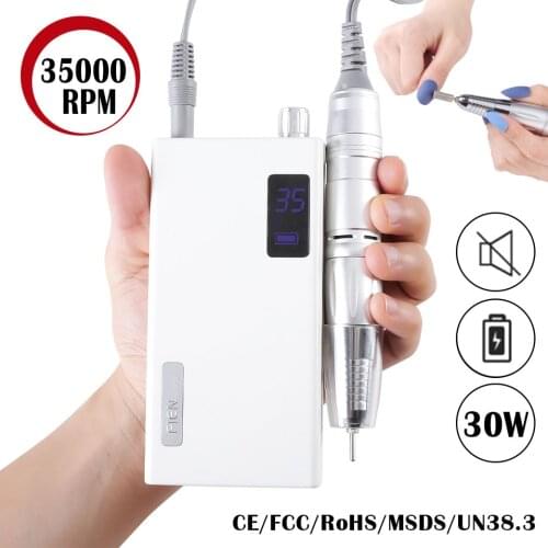 Portable Eletric Nail Drill 30W 35000RPM Rechargeable With Power Bank Gel Art Polishing Tools Pedicure Set Manicure Machine Kit