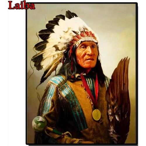 5D DIY Diamond Painting Indian man cross stitch full square/round diamond embroidery Tribal man mosaic painting people decor