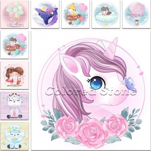 New Diamond painting Cartoon Animals Unicorn whale girl deer 5D DIY Full Square Drill embroidery Cross stitch Round mosaic 1219
