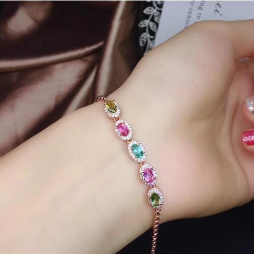 Natural tourmaline bracelet, physical photo, beautiful wear, professional jewelry factory, 925 silver