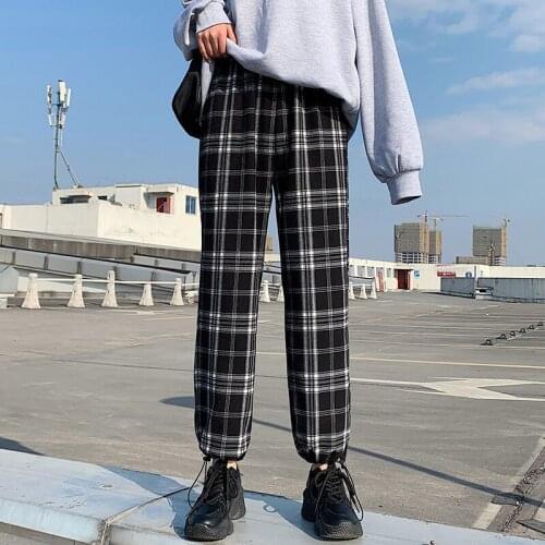 Plaid Pants Women Casual Fashion Oversize Xl Loose Wide Leg Trousers 2000s Hip-Hop Unisex Streetwear Free Stretch In Foot