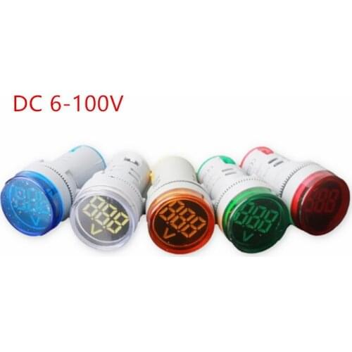 DC 6-100V Round Voltmeter Monitor Indicator Signal Light Mini Led Digital Voltage Lamp Meter 22mm Opening Size 5 Colors