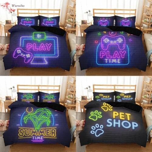 Gamepad Bedding Set Luminous Duvet Cover Colorful Neon Light Paw Dolphin 3pcs Bed Set Comforter Quilt for Kids Adult Boys Girls