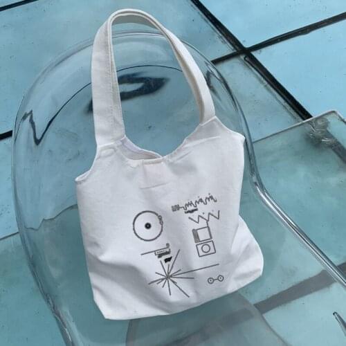 Geometry Printing Handbags Canvas Cartoon Ullzang Harajuku Aesthetic White Large Capacity Bag Female Korean Shopping Bags Lady