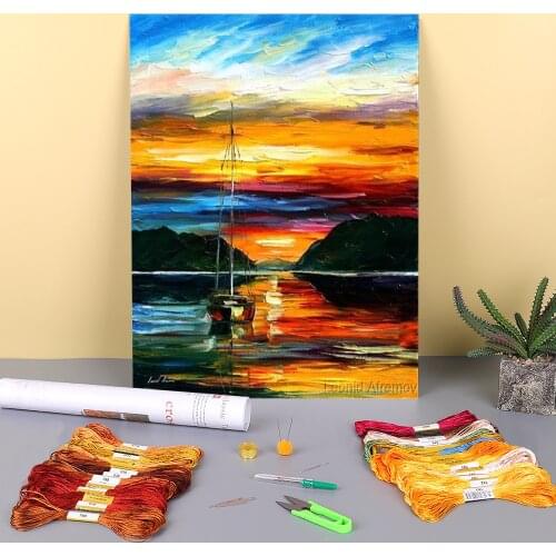 Yacht Boat Printed Canvas 11CT Cross-Stitch Patterns Embroidery DMC Threads Needlework Handmade Craft Handicraft Different