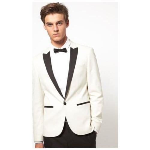 Custom Made popular White Tuxedo Jacket Black Shawl Lapel Black Pants,Bespoke Groom Tuxedos, Wedding Suits For Men