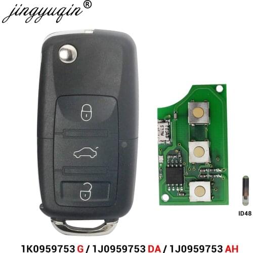 Jingyuqin 3Button Flip Car Remote Key DIY for VW PASSAT Polo Skoda Seat Polo/Golf/Beetle 1K0959753G DA/AH 1J0959753 434Mhz ID48