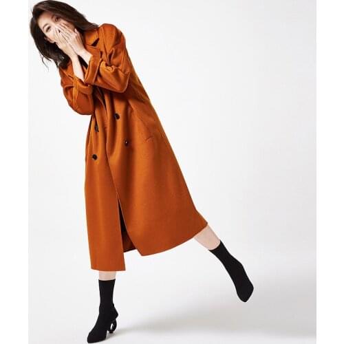 Cashmere Trench Wool Winter Woman Brand Overcoat Solid With Belt Turn-down Collar Double Breasted Double-sided Cashmere Overcoat
