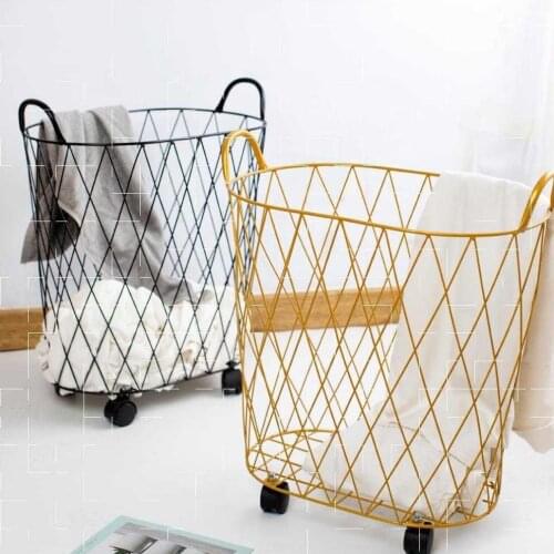 Storage Baskets Laundry Hamper Decorative Wheels Modern Metal Laundry Baskets Clothes Hamper Cesta Colada Home Storage EH60LB