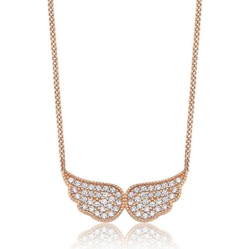 Valori Jewels Angel Wing, Zirconia White Gemstone, Rose Gold Plated, Sterling Silver Necklace