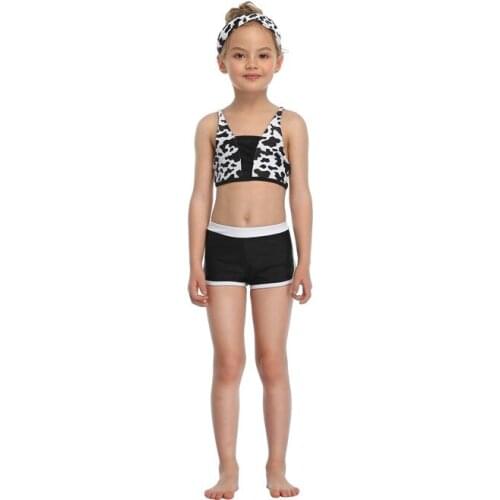 Xingqing Girl’s Swimsuit Two-piece Milk Pattern Printing Children Beach Wear Simple Style Summer Vest Top + Trunks Kids Wear