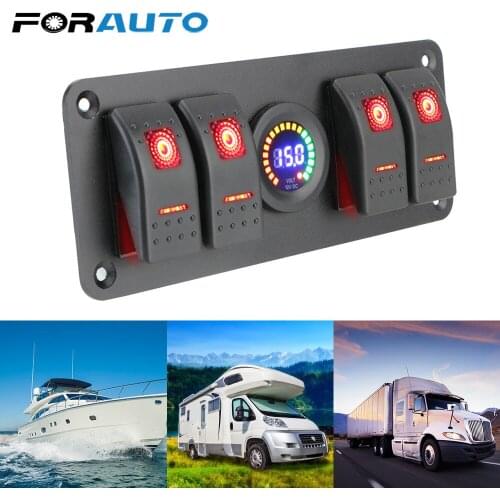LEEPEE Double Light Switch 12/24V 4 In 1 ON-OFF Rocker Switch Panel Circuit Breaker LED Voltmeter For Car Marine RV SUV Yacht