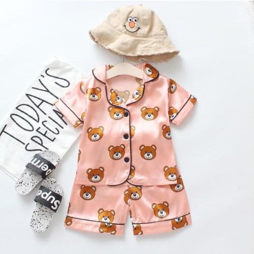 Summer New Kid Girls Cotton Strawberry Print Pajamas Boy Homewear Children Loungewear Sleepwear Sets Nightgown 1-4 YEARS SET