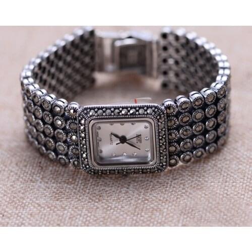 Hot Sale Women Classic Thai Silver Bracelet Watch S925 Silver Bracelet Watch Pure Silver Bracelet Watches Real Silver Bangle