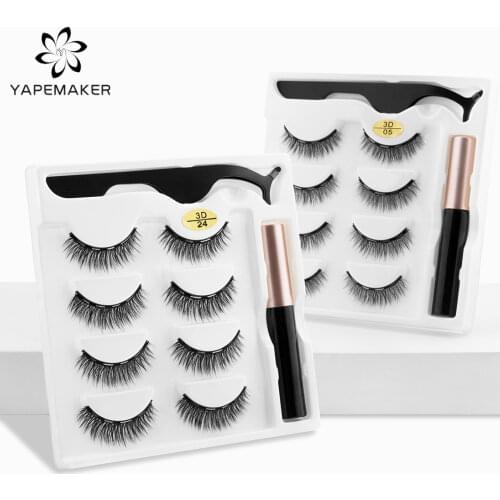 2/4 Pairs Magnetic Eyelashes 3D Mink Natural False Eyelashes Waterproof Lasting Magnetic Eyeliner&Tweezer Set Makeup Extension