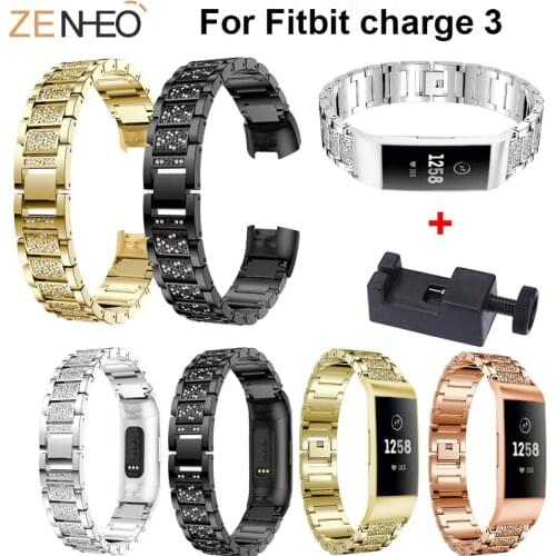 Fashion womens bracelet Stainless Steel Bands for Fitbit Charge 3 Metal watchbands Watch Strap for Fitbit Charge 3 Wrist Band