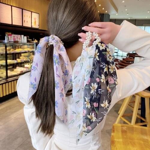 2021 New Vintage big flower pearl hair ring streamer headband All-match hair rope hair accessories 17# Colors