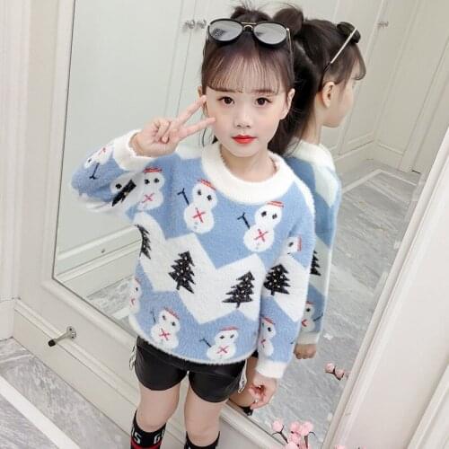 New Girls Sweaters Autumn Winter Kids Snowman Thicken Sweater Girls Pullover Tops Christmas Sweater Knitwear Children Clothes