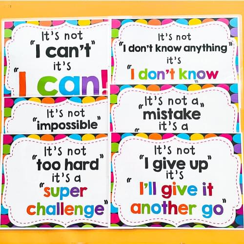 6Pcs/Set A4 Plastic Big Card Growth Mindset Educational Poster Toys For Children Kids Wall Chart Poster Preschool Posters Charts