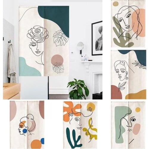 Simple Modern Cloth Door Curtain Geometric Line Figure Household Decoration Bedroom Partition Curtain Abstract Curtain