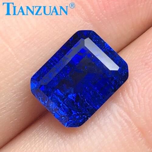 Rectangle shape emeral d cut blue color lab created sapphire stone loose stone