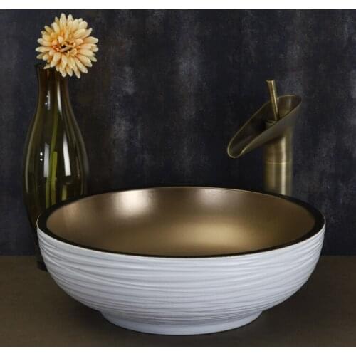 Europe style luxury bathroom vanities chinese Jingdezhen Art Counter Top ceramic hand wash basin cabinet bathroom sinks gold