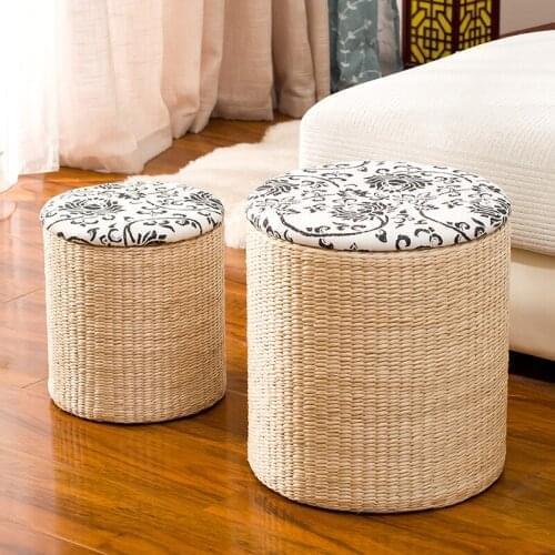 Rattan Straw Storage Stool Shoes Can Sit Hanmade Covered Box Sofa Ottoman