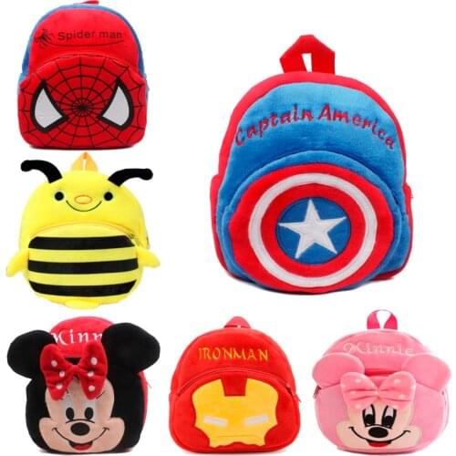 New Disney Cute Cartoon Plush Toy Mickey Mouse Minnie Bear Winnie Backpack Childrens Kindergarten Schoolbag Kids Backpack