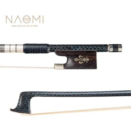 Naomi Master 4/4 Violin/Fiddle Bow Blue & Silver-braided Carbon Fiber Bow W/ Ebony Fleur-de-Lis Frog White Horsehair Durable Use