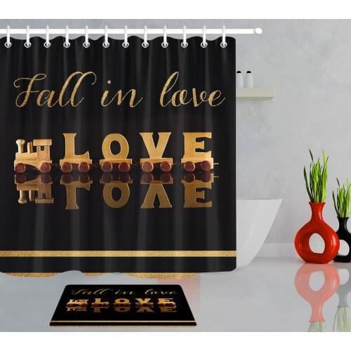 Valentines Day Fabric Shower Curtain Creative Toy Wooden Train Love Bath Curtain Modern Bathroom Accessories with 12 Hooks