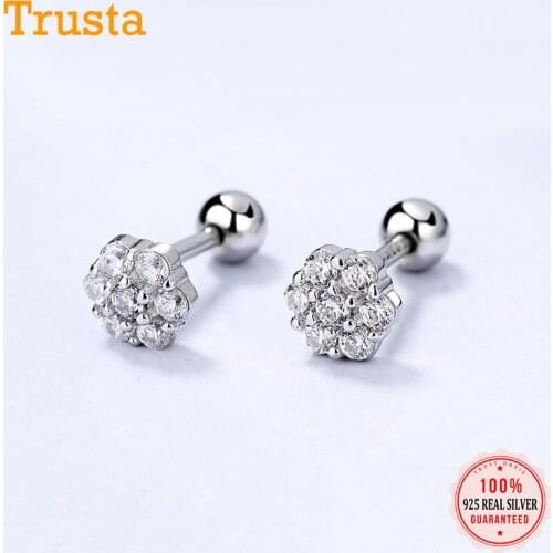 Trustdavis Real 925 Sterling Silver Snowflake CZ Screw Beads Stud Earrings For Women Children Baby Minimalist Jewelry DA2243