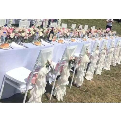 Upscale 3D Chiffon Bamboo Chair Back Sash Wedding Banquet Decoration Chair Cover Accessories White Red Pink Purple Champagne