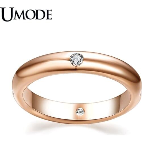UMODE Brand Fashion Anel Jewelry Rose Gold Color Top CZ Luxury Rings For Women Wedding Bands Mother Gift Bague Femme AJR0139A