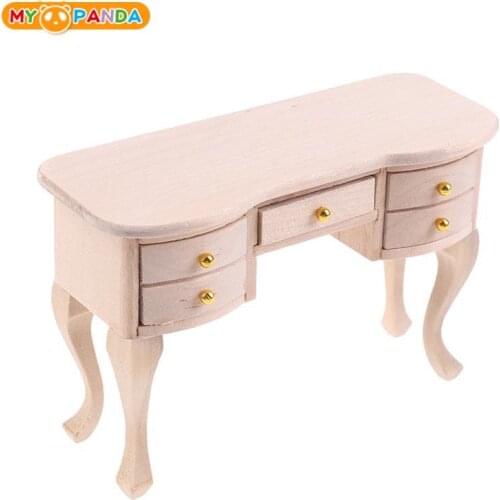 1:12 Dollhouse Miniature Wooden Unpainted Desk Table Model Furniture Accessories Christmas Gift Dollhouse